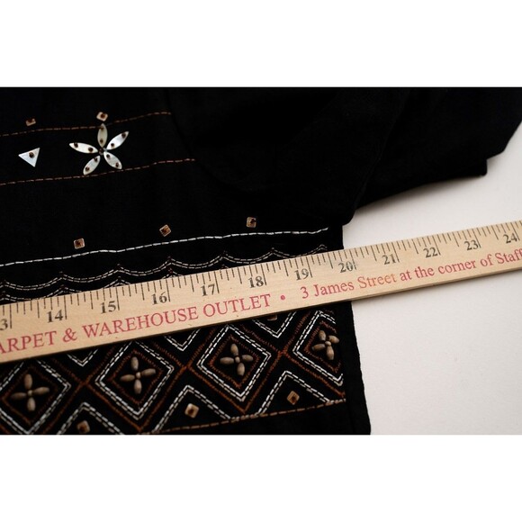 Alfred Dunner Petite 10P Black linen beaded button down shirt women's artsy boho - Picture 5 of 7